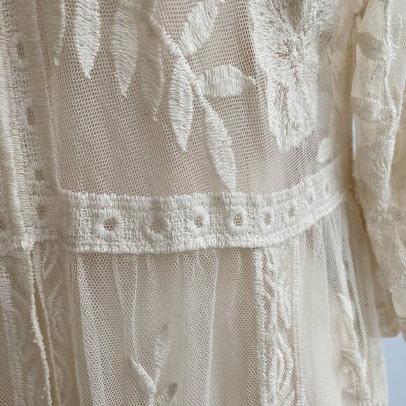 NWT Rachel Zoe Cream Floral Embroidered Lace Boho Coverup Kimono Duster ONE SIZE - Picture 6 of 12